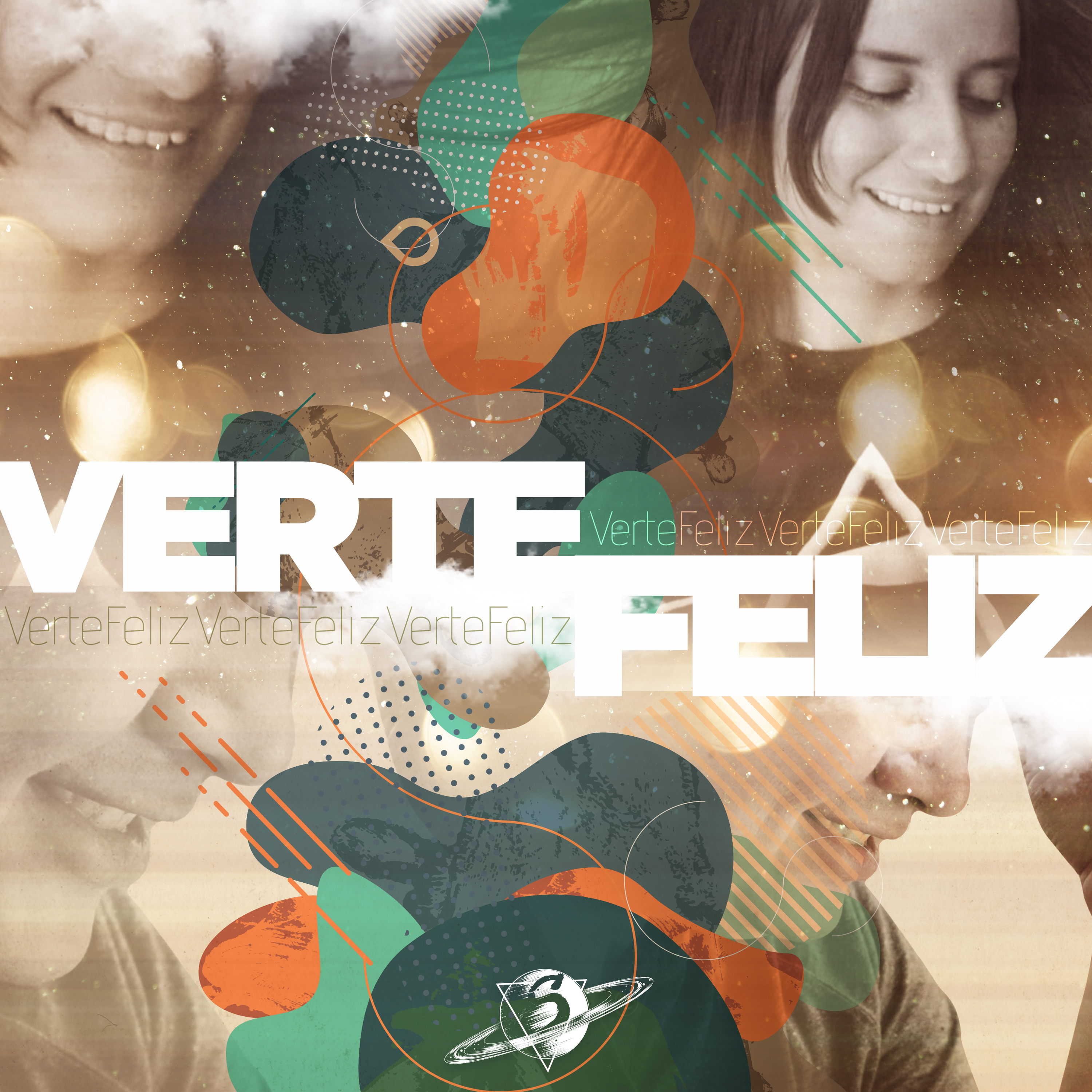 Arte del sencillo "Verte feliz" con dos rostros sonrientes, formas orgánicas de colores y el logo de SaturnoV