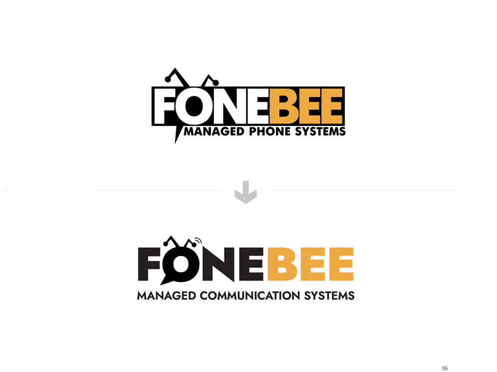 Evolución del logo de Fonebee: el logo anterior arriba y el nuevo abajo
