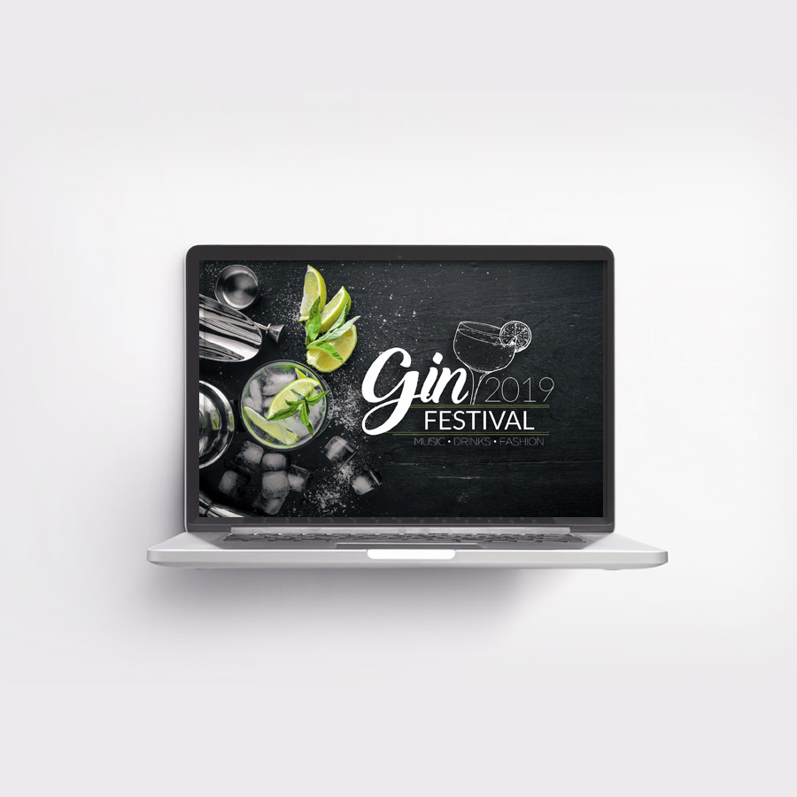 Pantalla de laptop con el logotipo de Gin Festival 2019