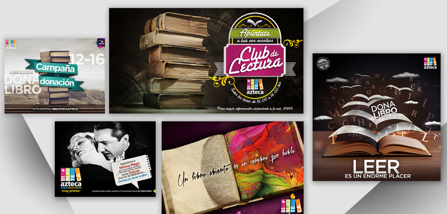 Campaña de fomento a la lectura con piezas de "Club de lectura" y "Dona libro"
